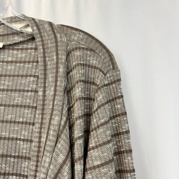 Sweet Pea Womens Cardigan Sweater Brown/White Striped Long Sleeve Waffle Knit L - Picture 4 of 10